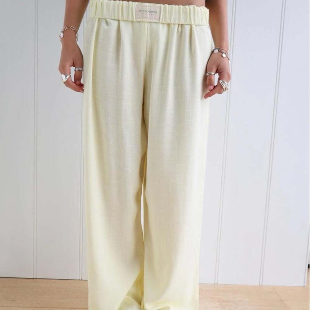 Studio Seven Designs Pale Yellow Cotton Wide Leg Pants